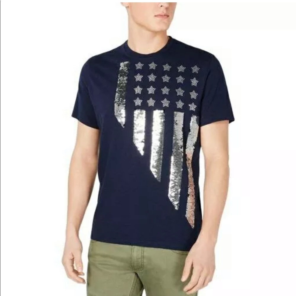 INC Men's Crew Neck Short Sleeve Stars & Stripes L